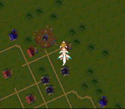 Flammie landing in a town.